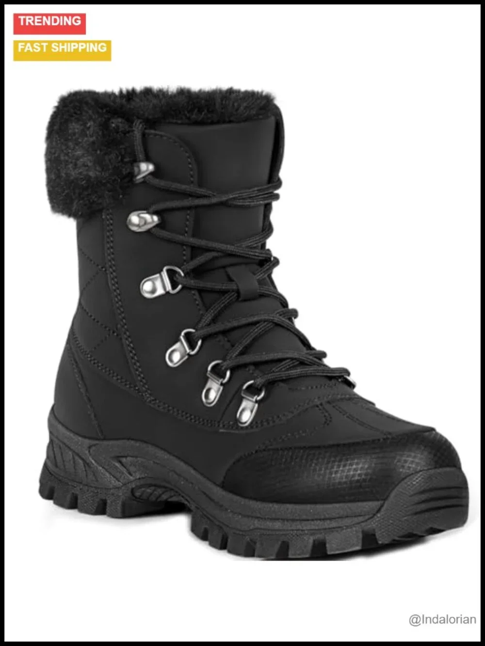 Waterproof Winter Snow Boots Warm Faux Fur Lined Insulated Non-Slip Lace-Up